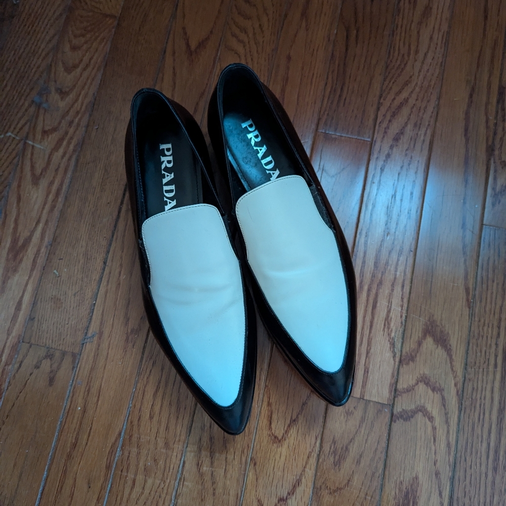 Black and White Prada Creeper Loafers